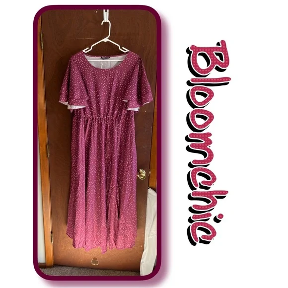 midi bloomchic dresses BloomChic Midi Dress Size 26 Burgundy Smocked Tiered Shirt Dress New